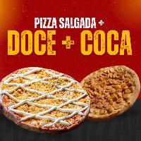 imagem Pizza Salgada Grande + Pizzas Doce Média + Coca Cola 1,5L Grátis